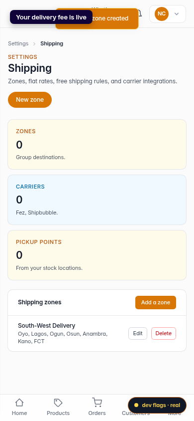 Create a delivery fee: step 6 (mobile)
