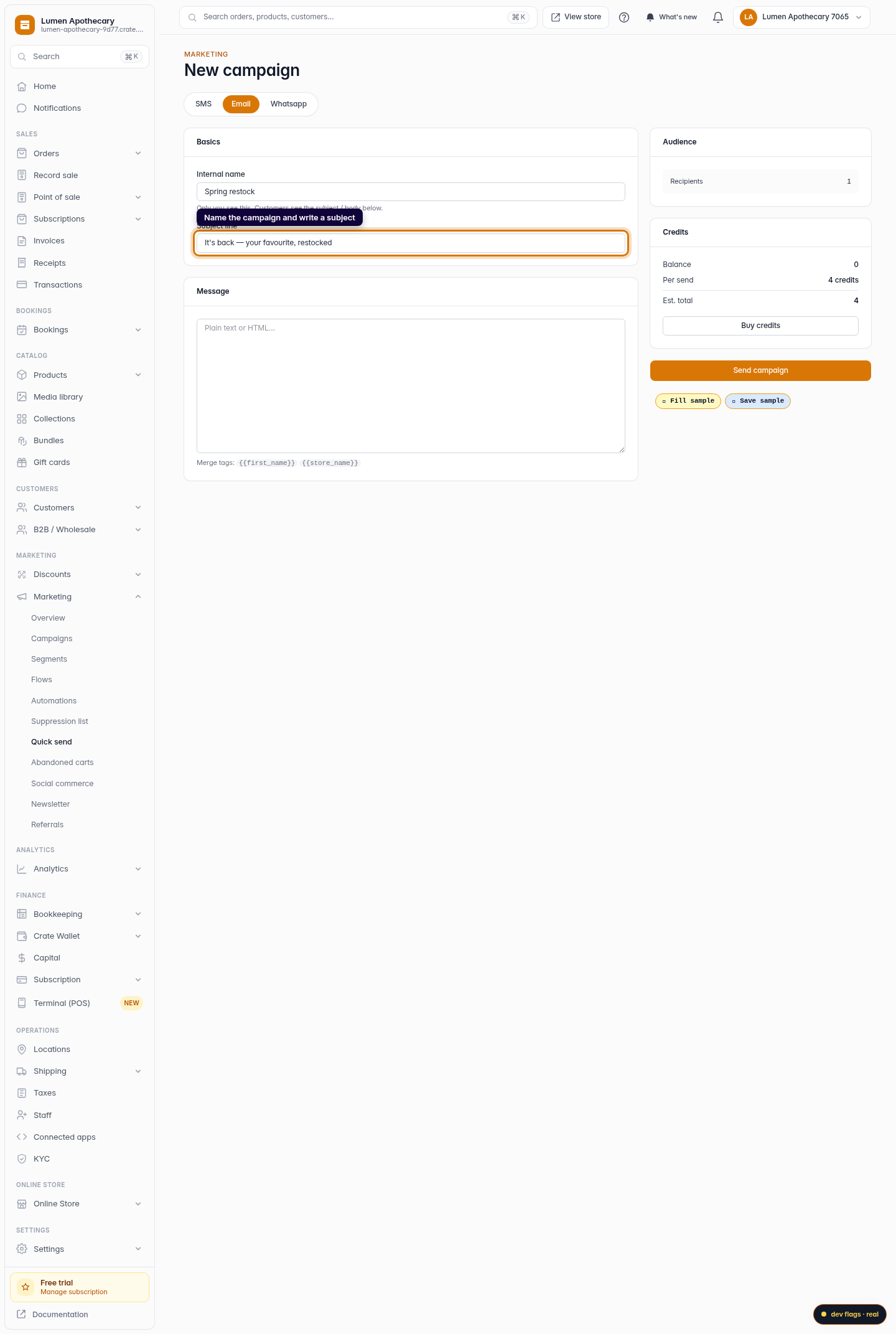 Create an email campaign: step 3 (web)