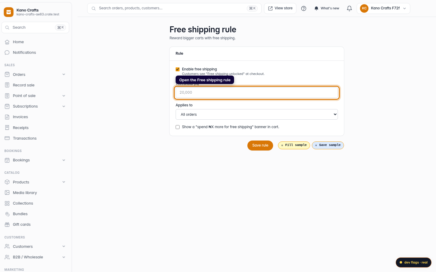 Set up free shipping: step 2 (web)