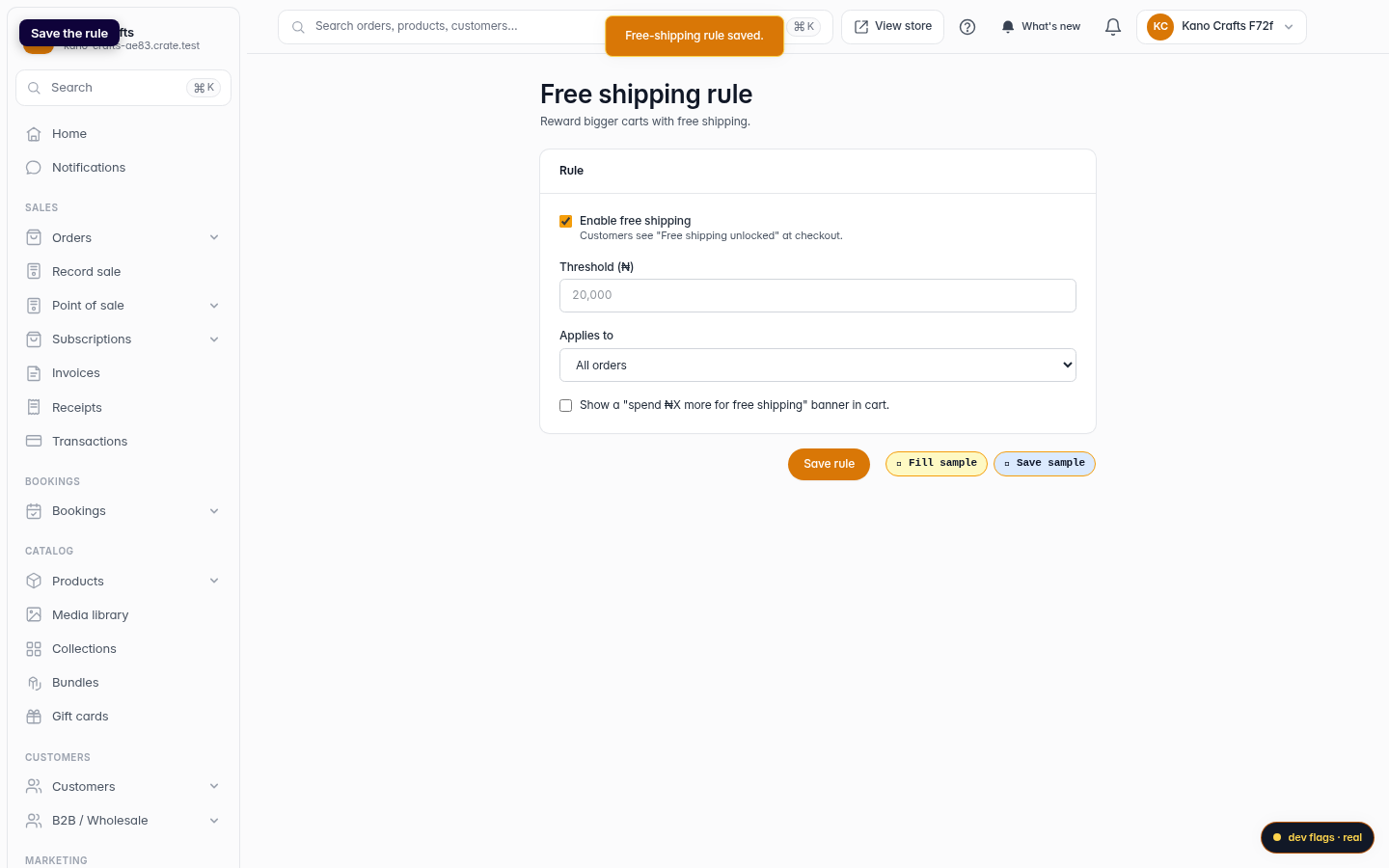 Set up free shipping: step 5 (web)