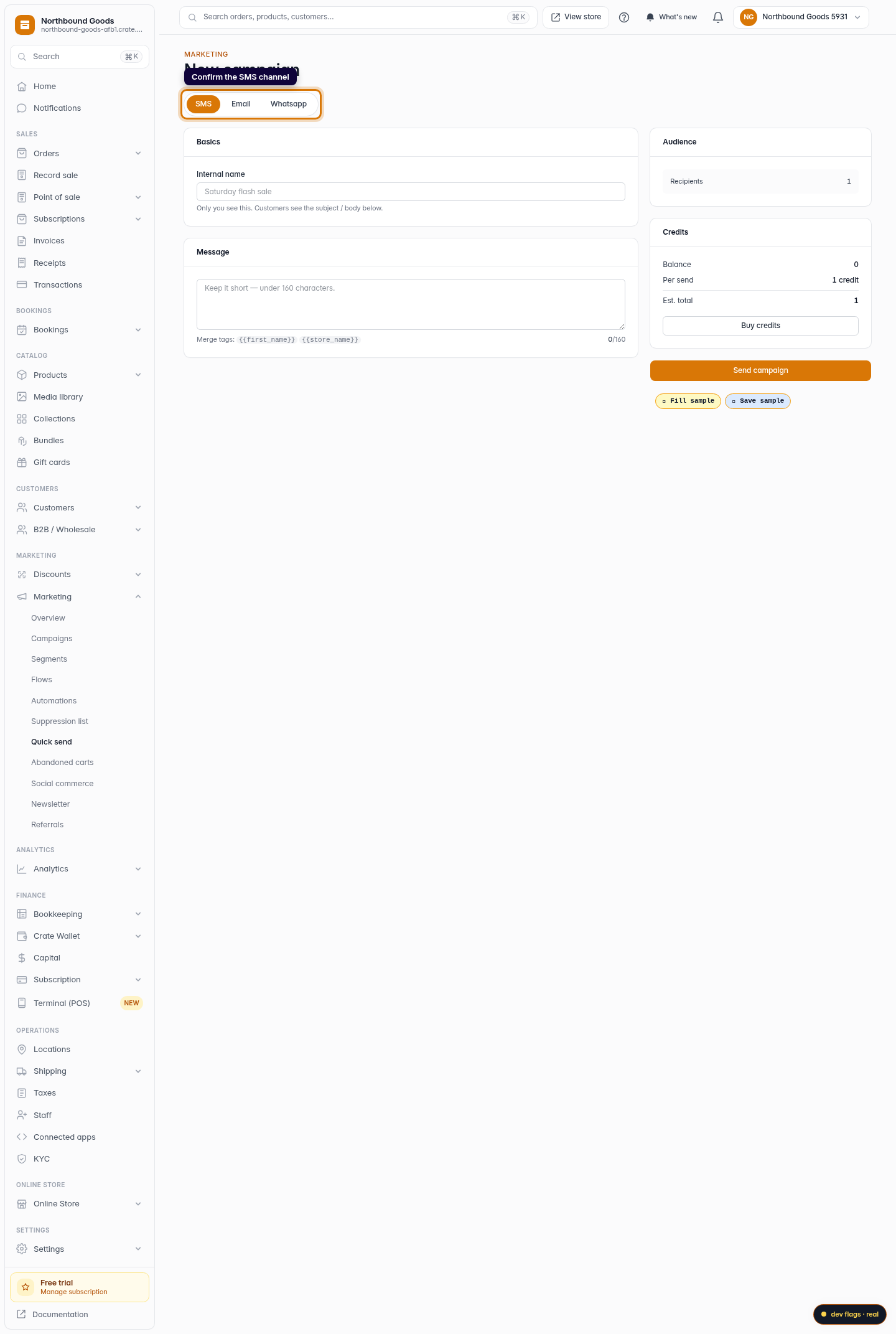 Create an SMS campaign: step 2 (web)