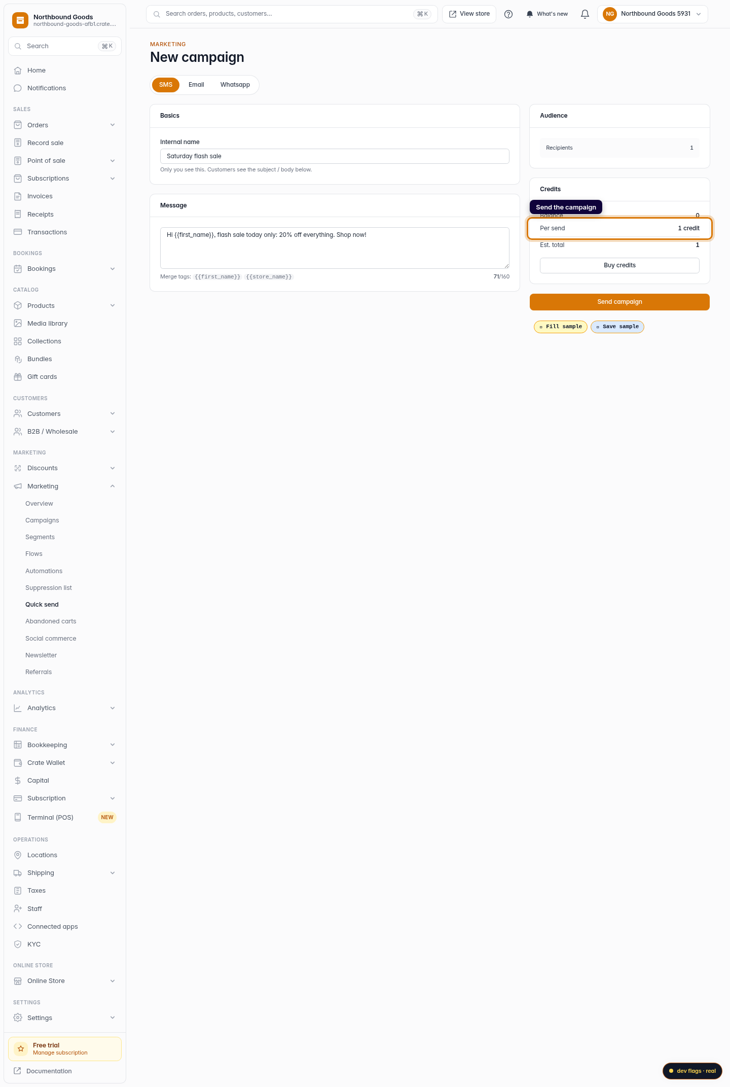 Create an SMS campaign: step 6 (web)