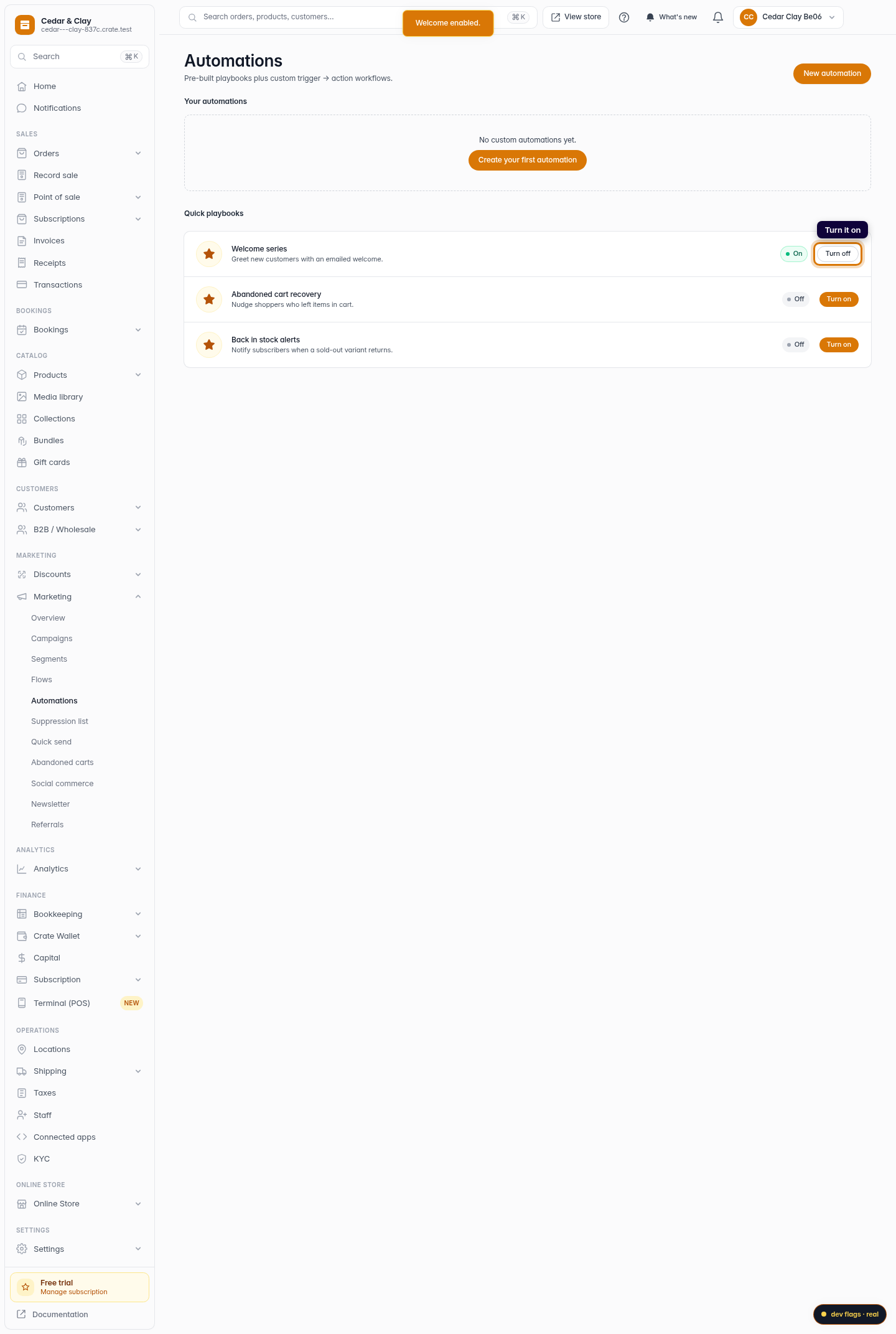 Turn on the welcome email: step 3 (web)