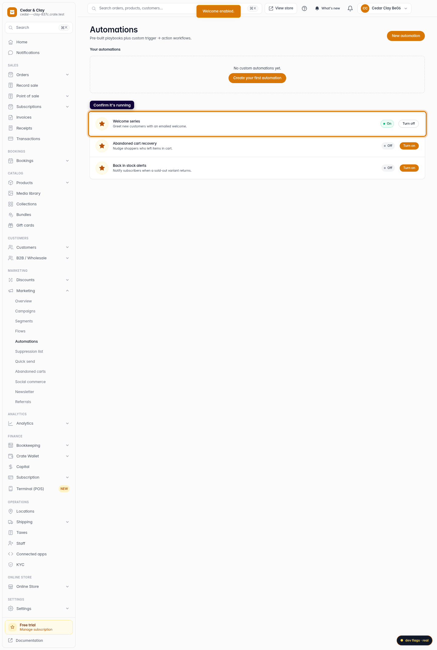 Turn on the welcome email: step 4 (web)
