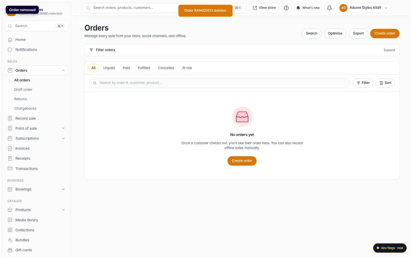 Deleting an order: step 5 (web)