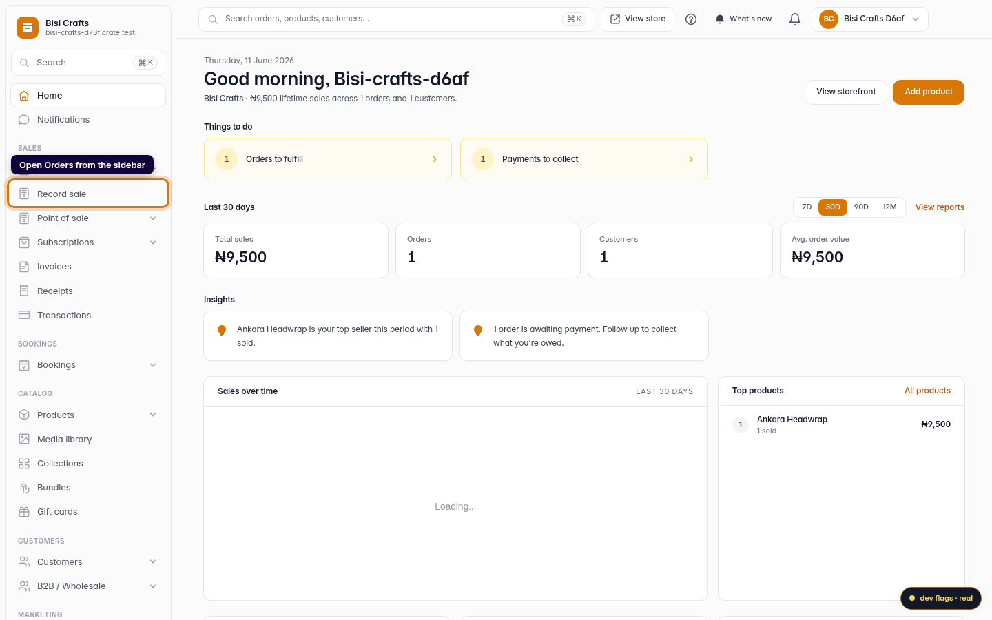 Delete an order: step 1 (web)