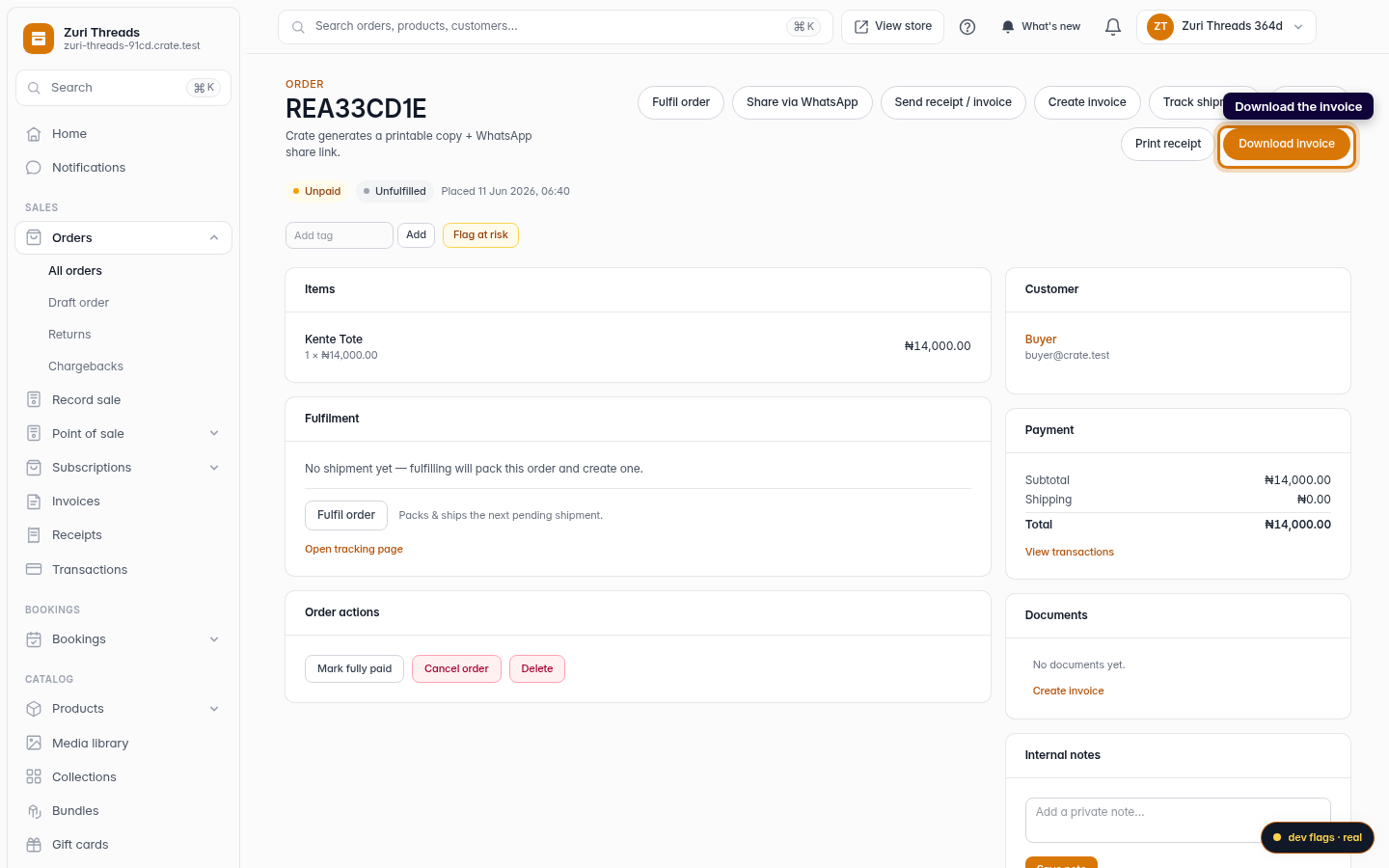 Download an invoice or receipt: step 3 (web)