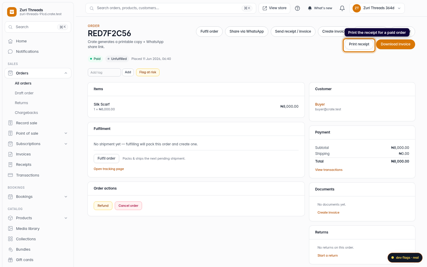Download an invoice or receipt: step 4 (web)
