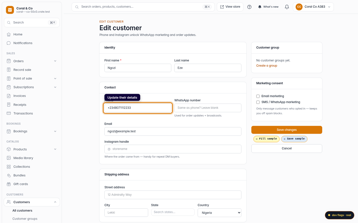 Editing a customer's information: step 4 (web)
