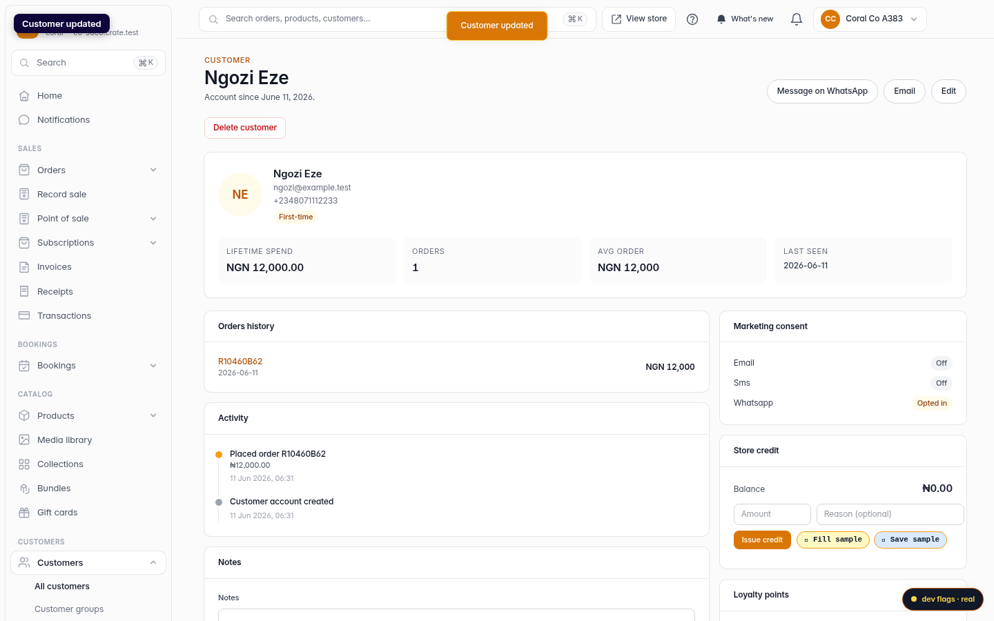 Editing a customer's information: step 5 (web)