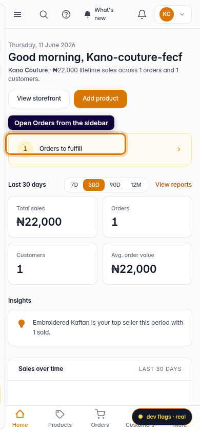 Order history and timeline: step 1 (mobile)