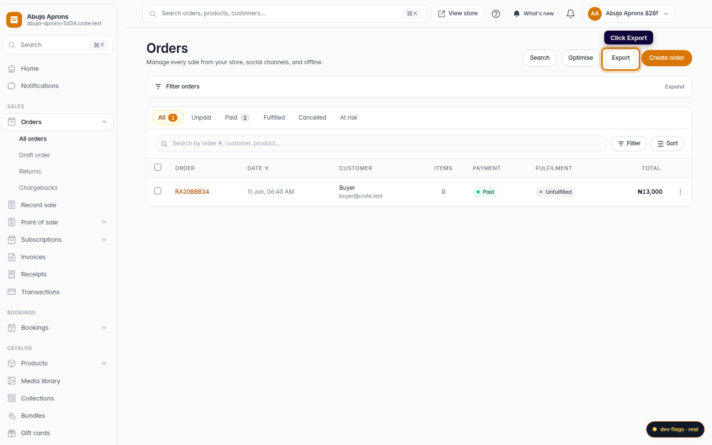 Export your orders: step 2 (web)