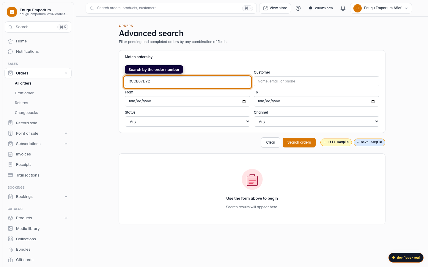 Find an order by its number: step 3 (web)