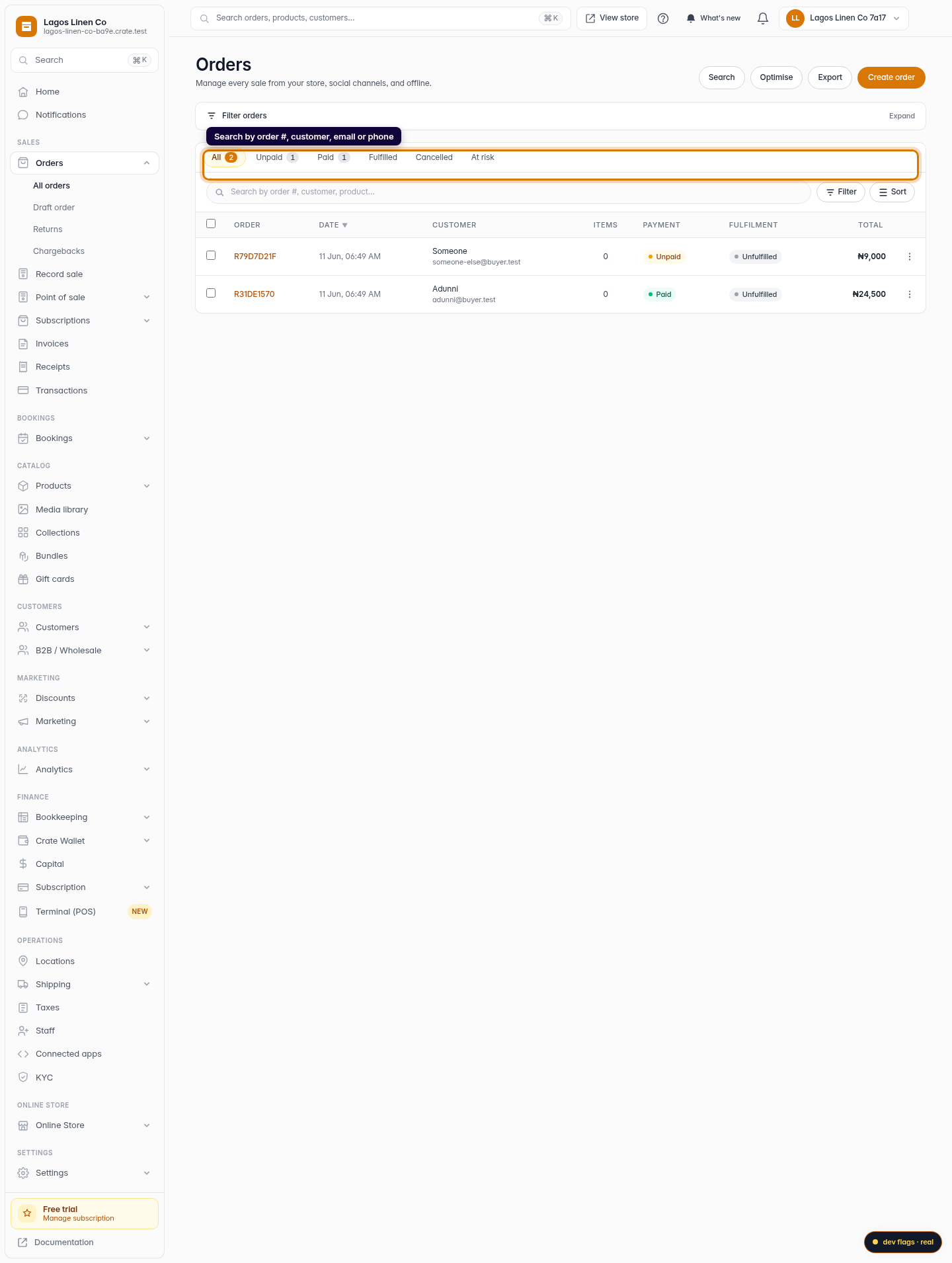 Finding existing orders: step 2 (web)