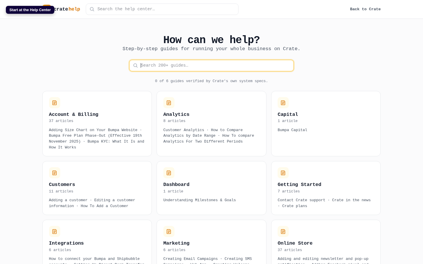 Contact Crate support: step 1 (web)