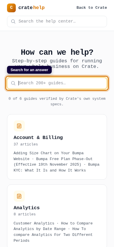 Contact Crate support: step 2 (mobile)