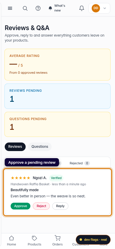 How customers leave reviews — and how you moderate them: step 3 (mobile)