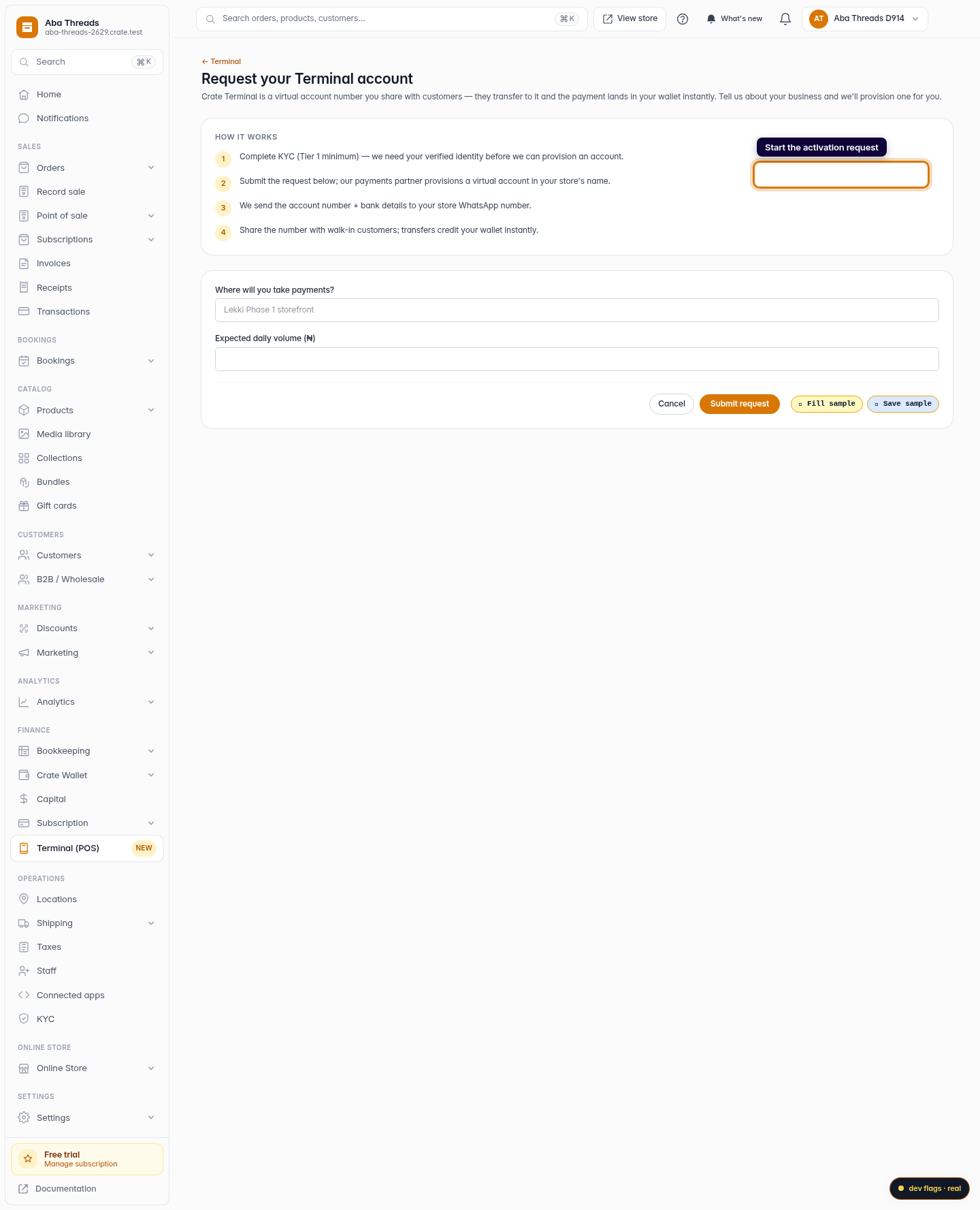 Activate your Crate Terminal: step 2 (web)