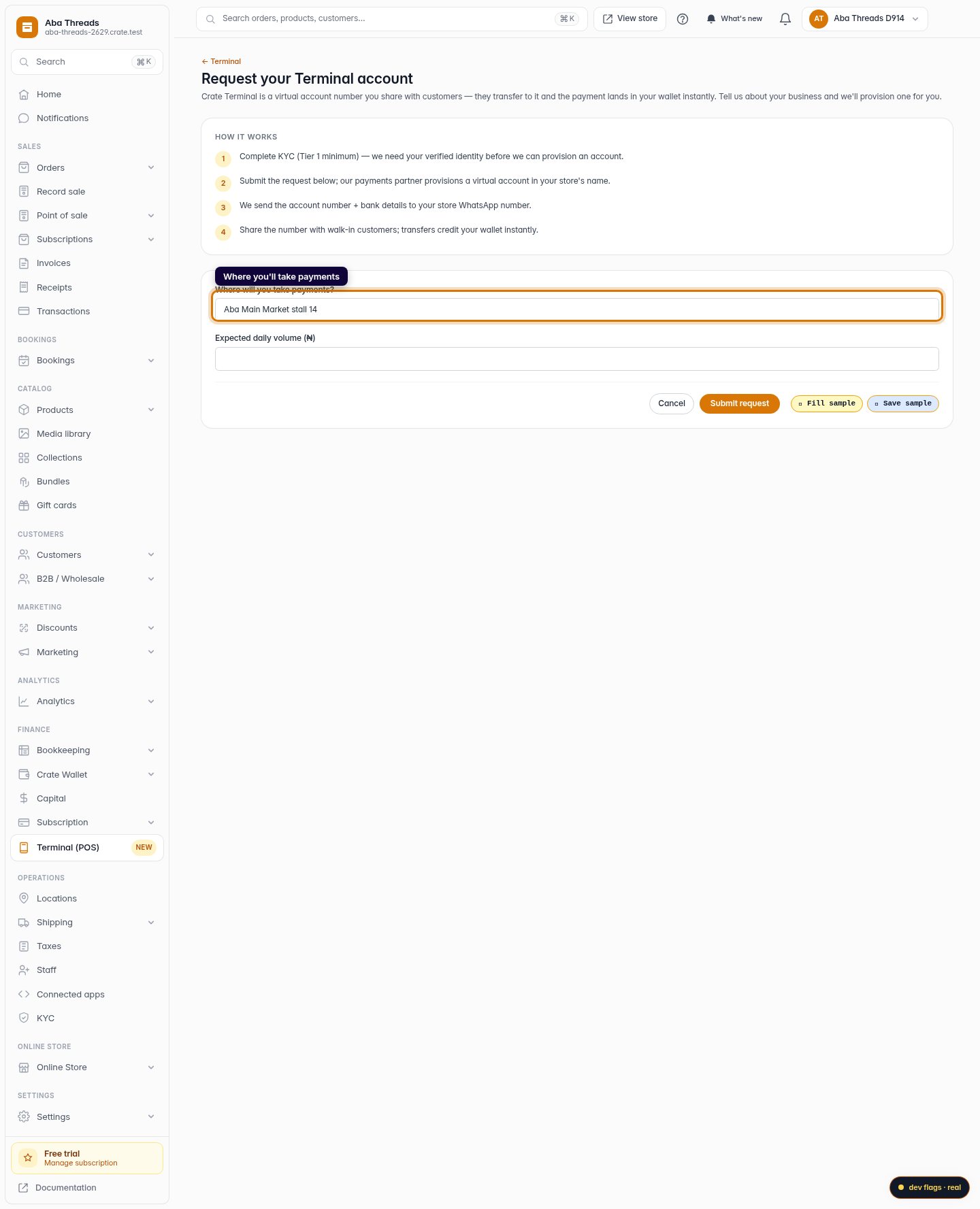 Activate your Crate Terminal: step 3 (web)