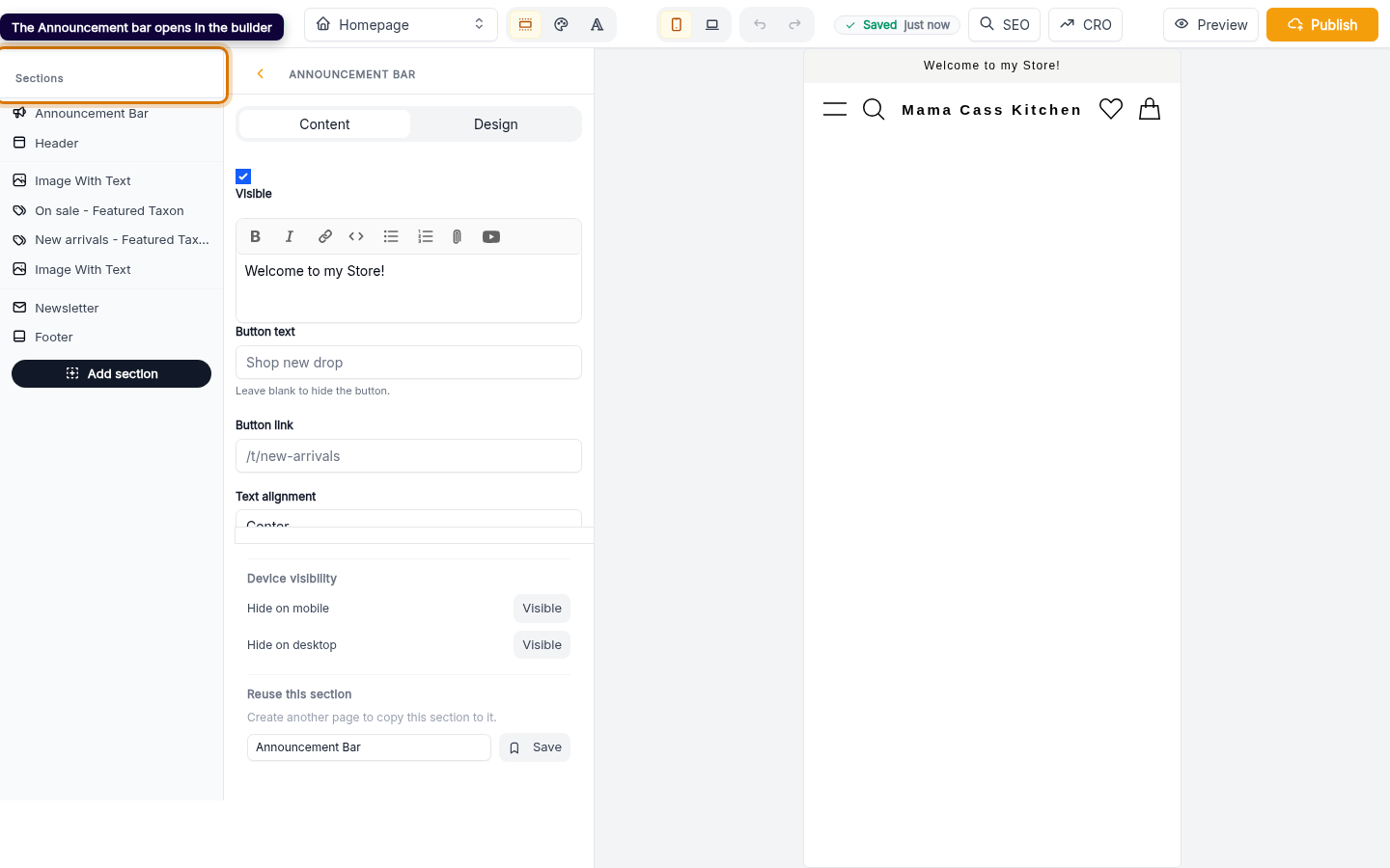 Add a custom message to your store: step 2 (web)