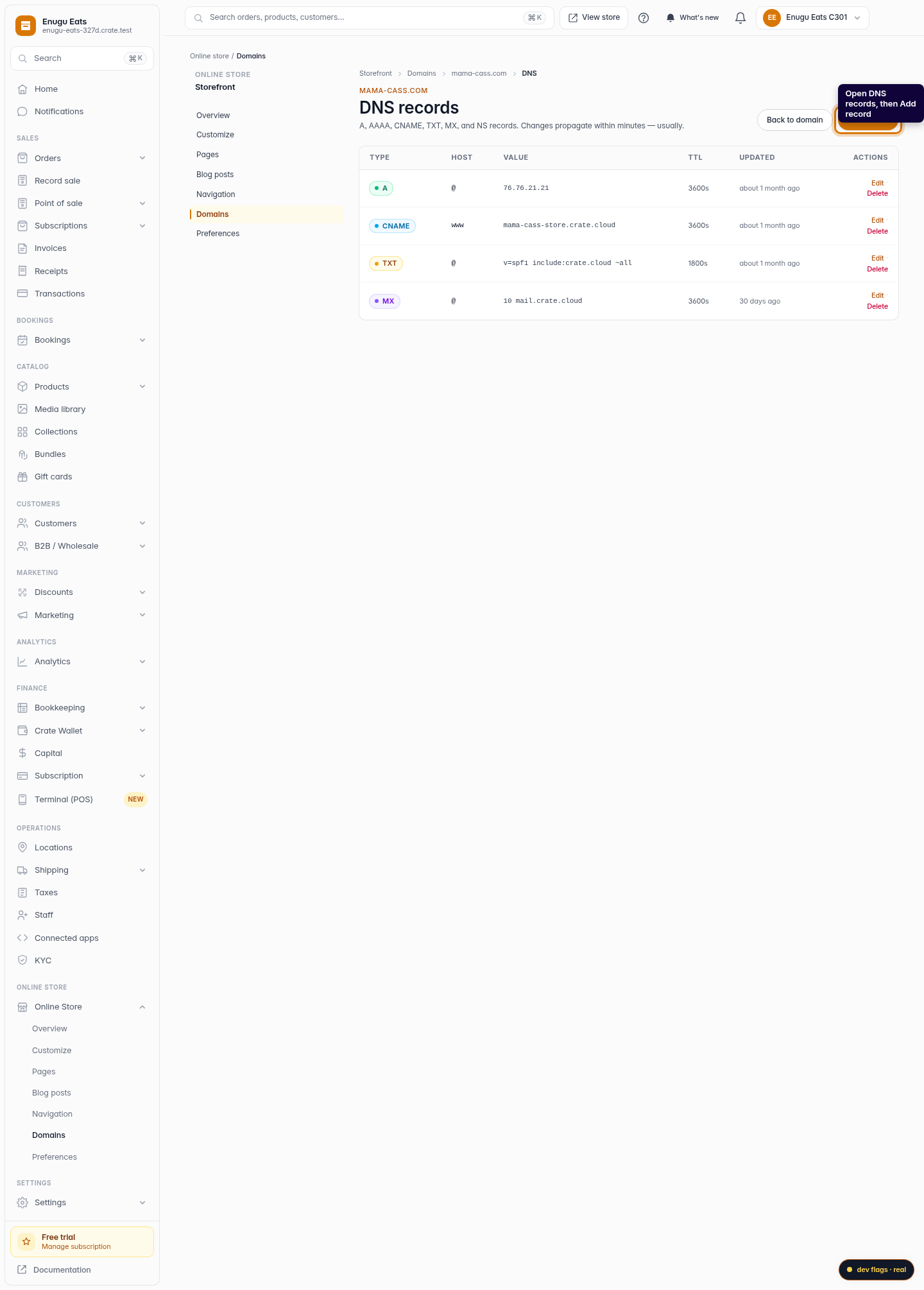 Add a DNS record to your custom domain: step 1 (web)