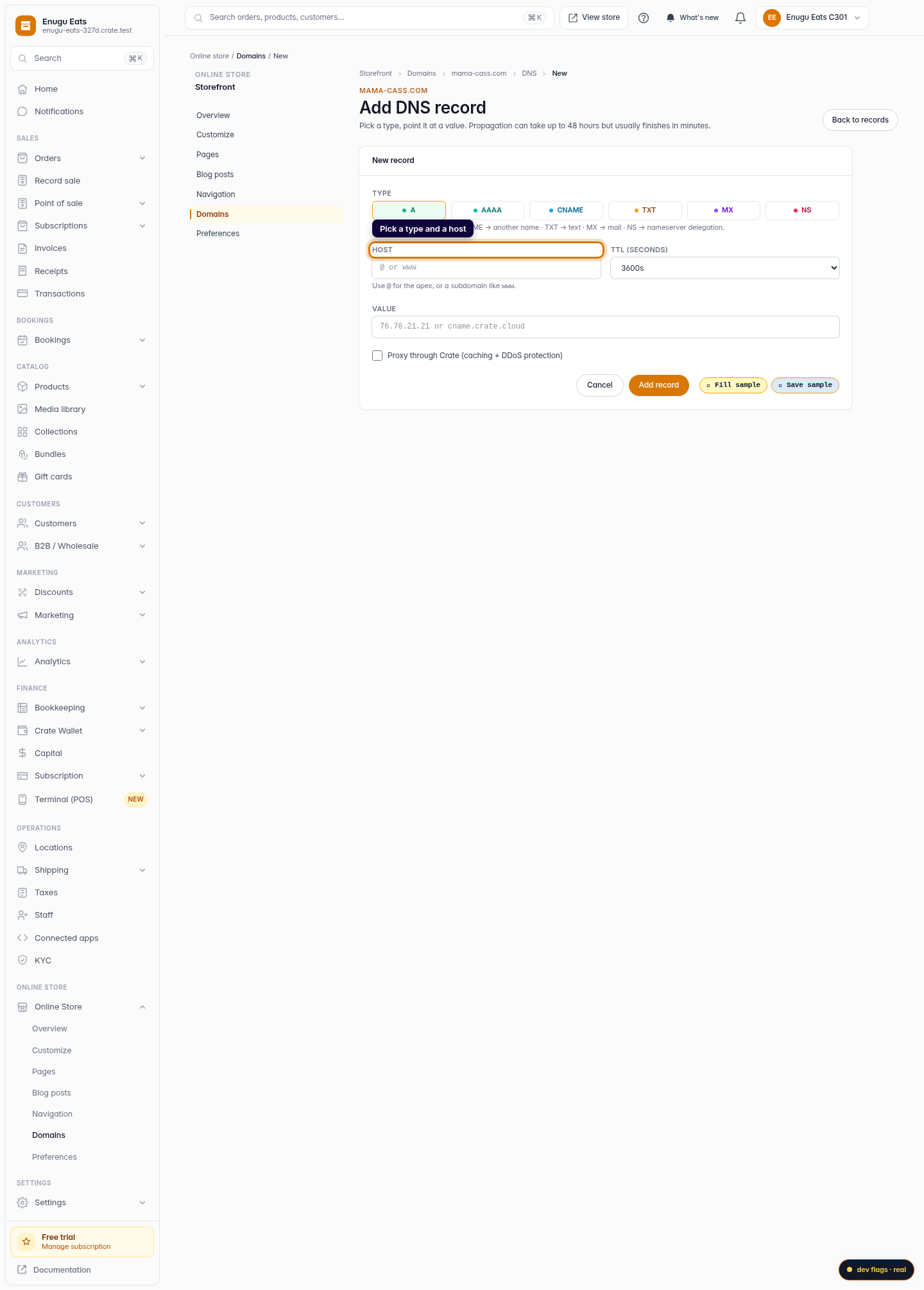 Add a DNS record to your custom domain: step 2 (web)