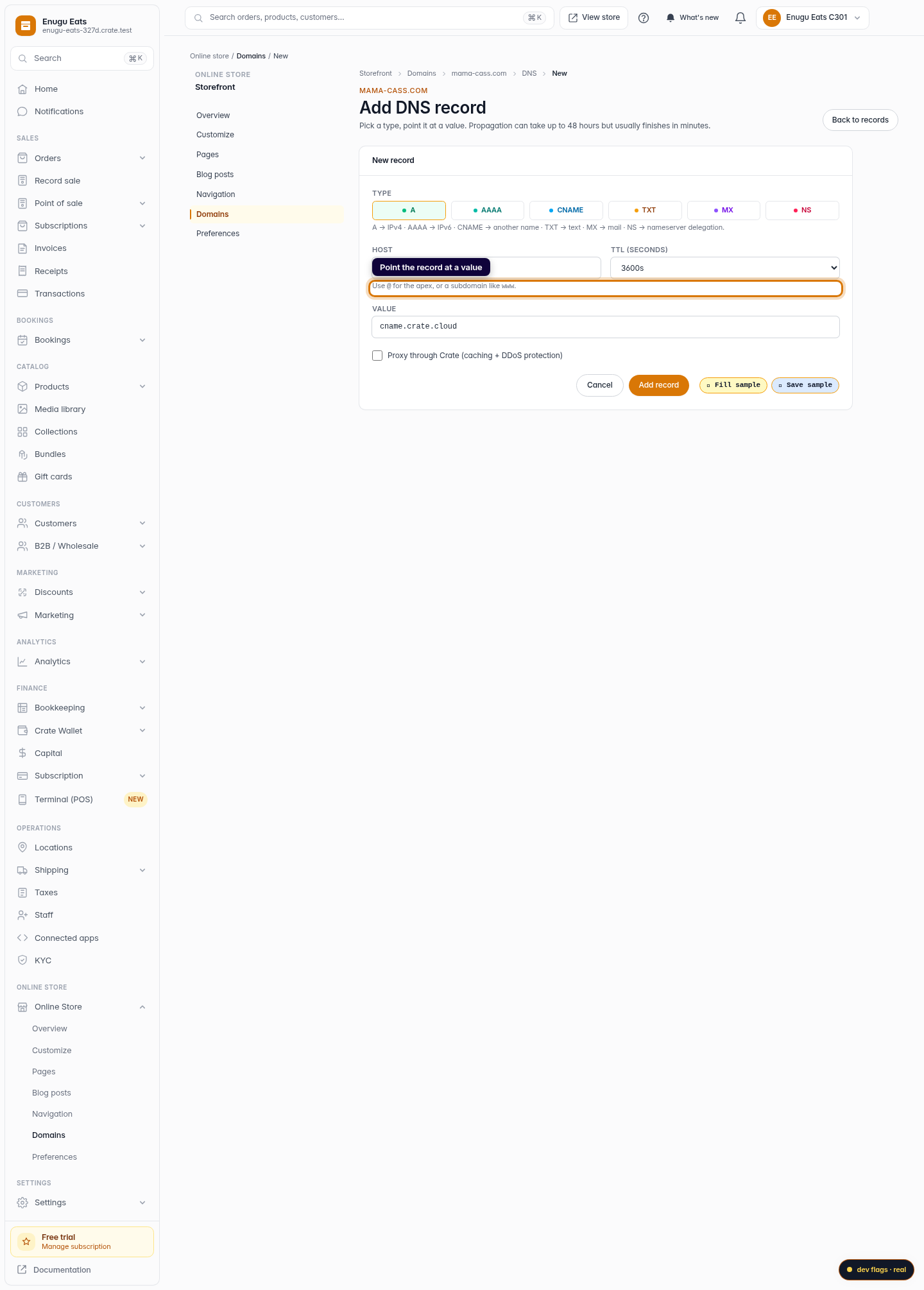 Add a DNS record to your custom domain: step 3 (web)