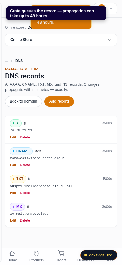 Add a DNS record to your custom domain: step 5 (mobile)