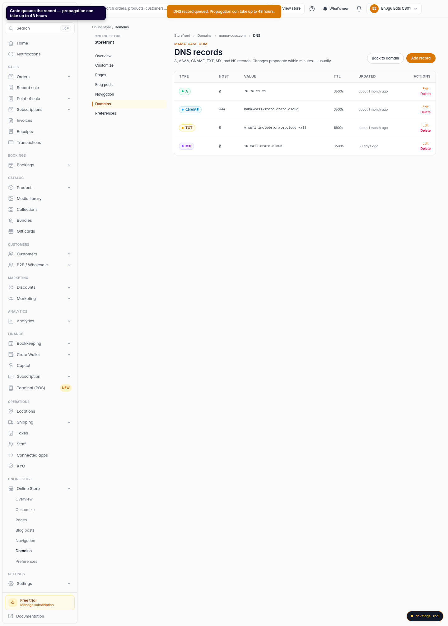 Add a DNS record to your custom domain: step 5 (web)
