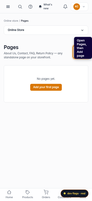 Add a return policy page: step 1 (mobile)