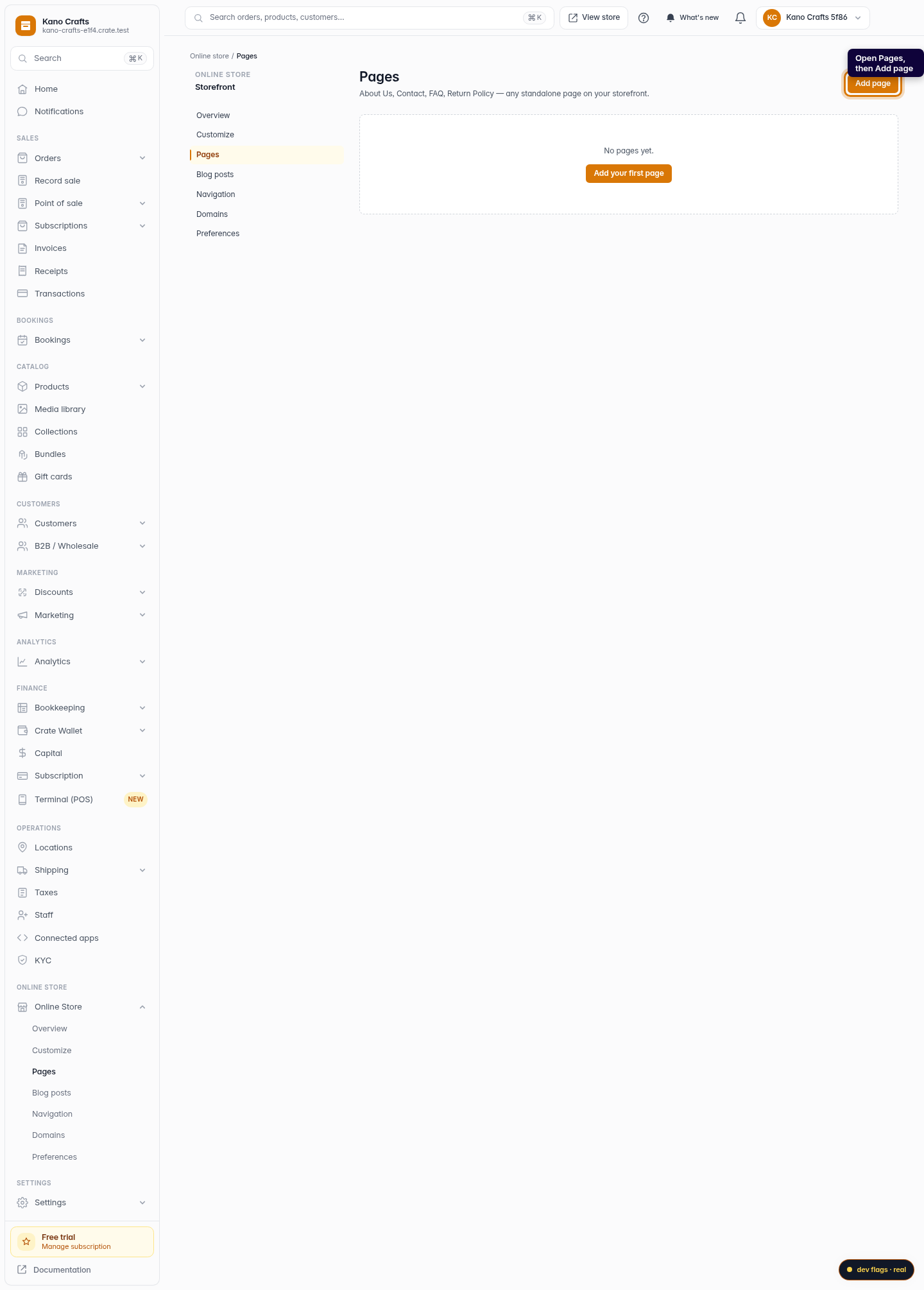 Add a return policy page: step 1 (web)