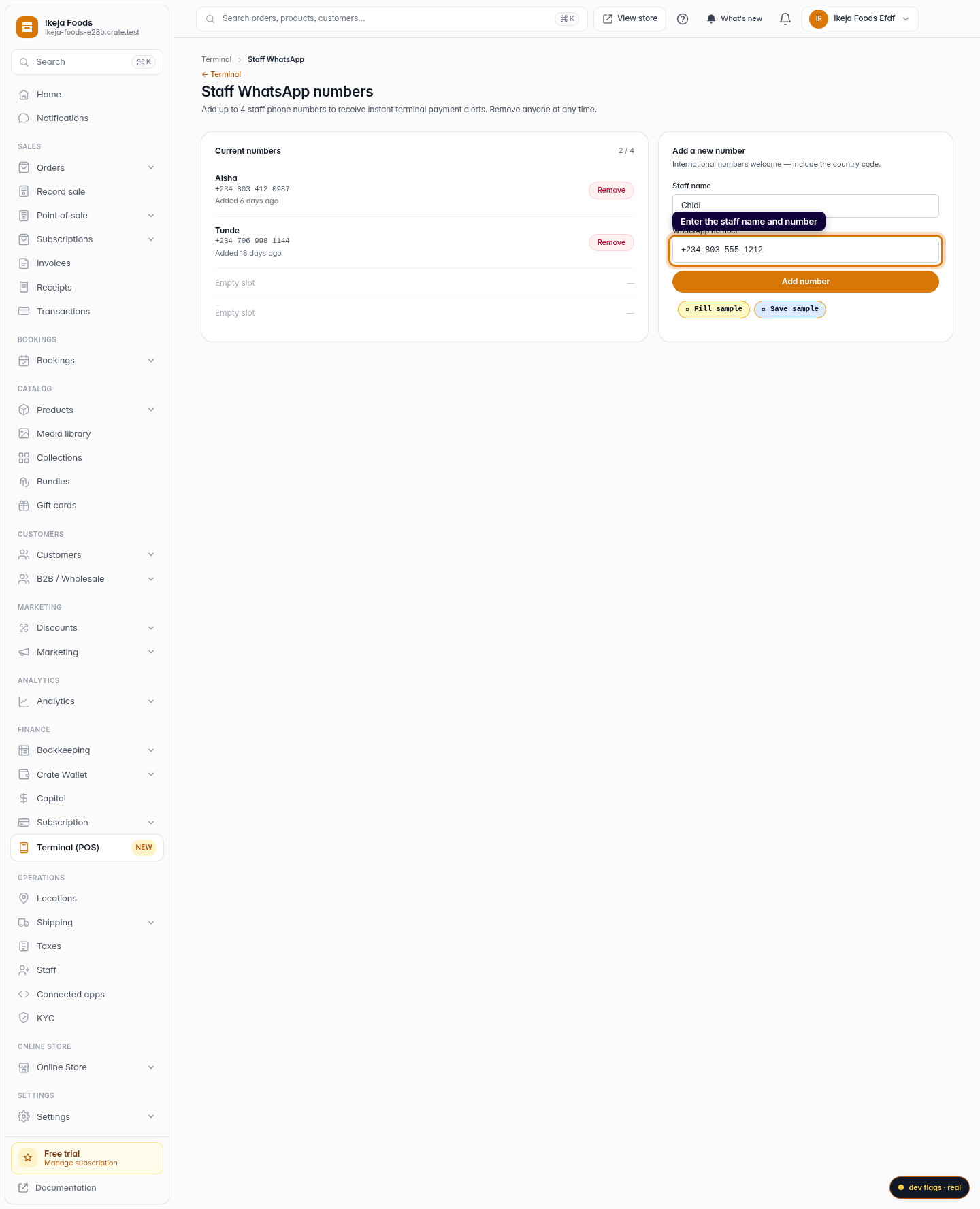 Add or remove staff WhatsApp numbers: step 3 (web)