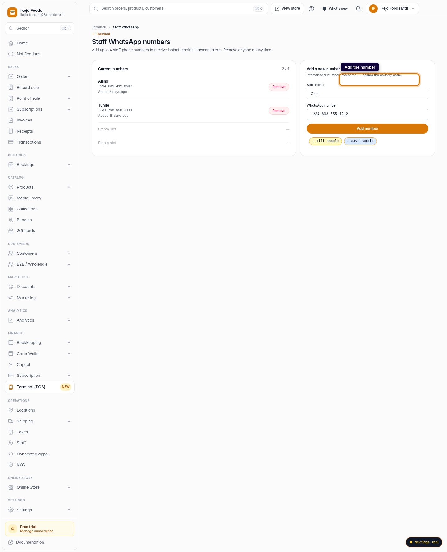 Add or remove staff WhatsApp numbers: step 4 (web)
