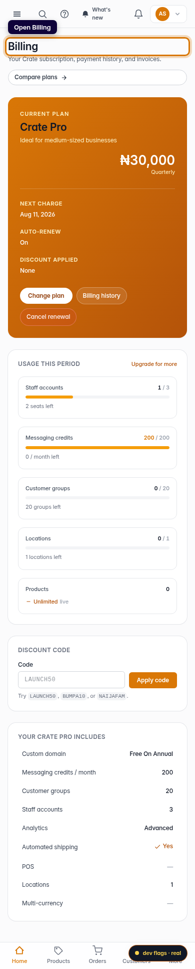 Apply a discount code to your subscription: step 1 (mobile)
