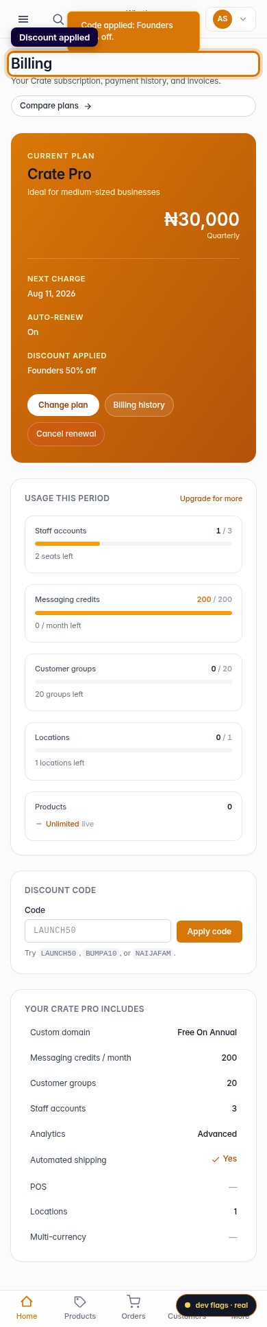 Apply a discount code to your subscription: step 4 (mobile)