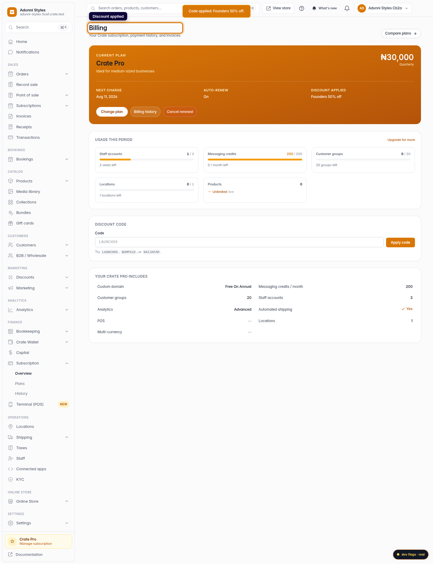 Apply a discount code to your subscription: step 4 (web)