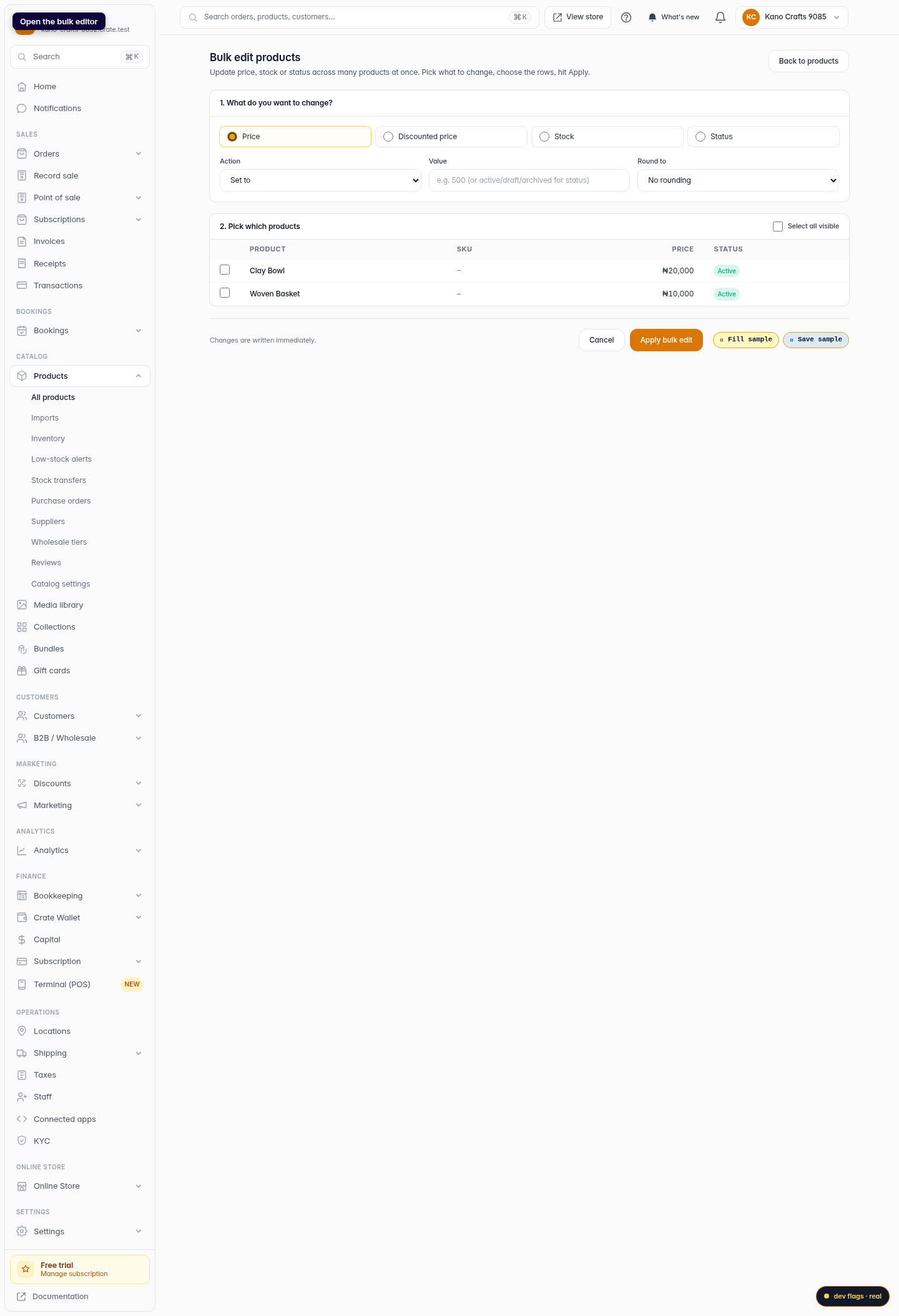 How to bulk edit products: step 2 (web)