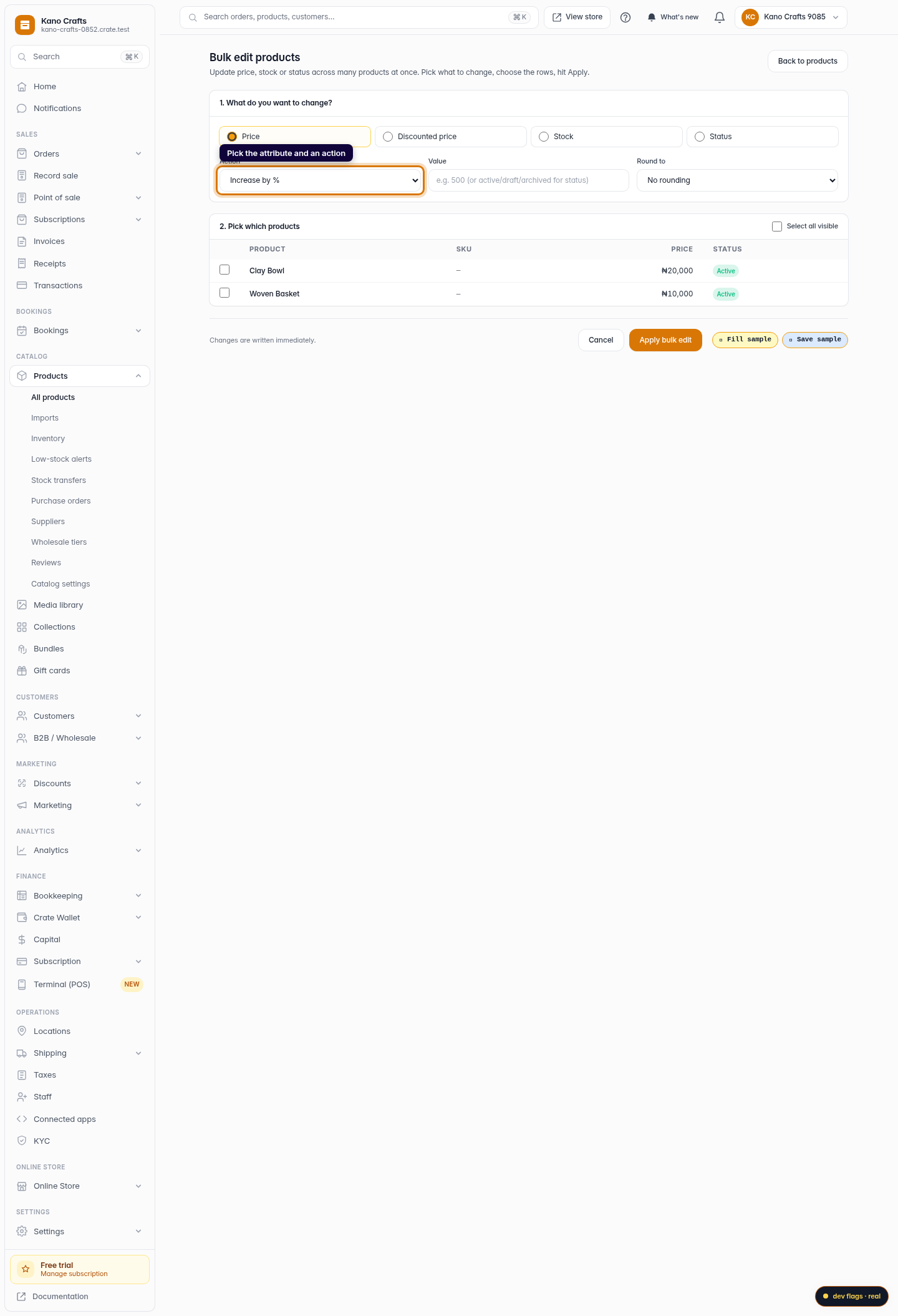 How to bulk edit products: step 3 (web)