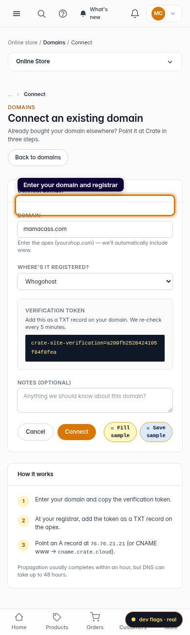 Connect a domain you already own: step 3 (mobile)