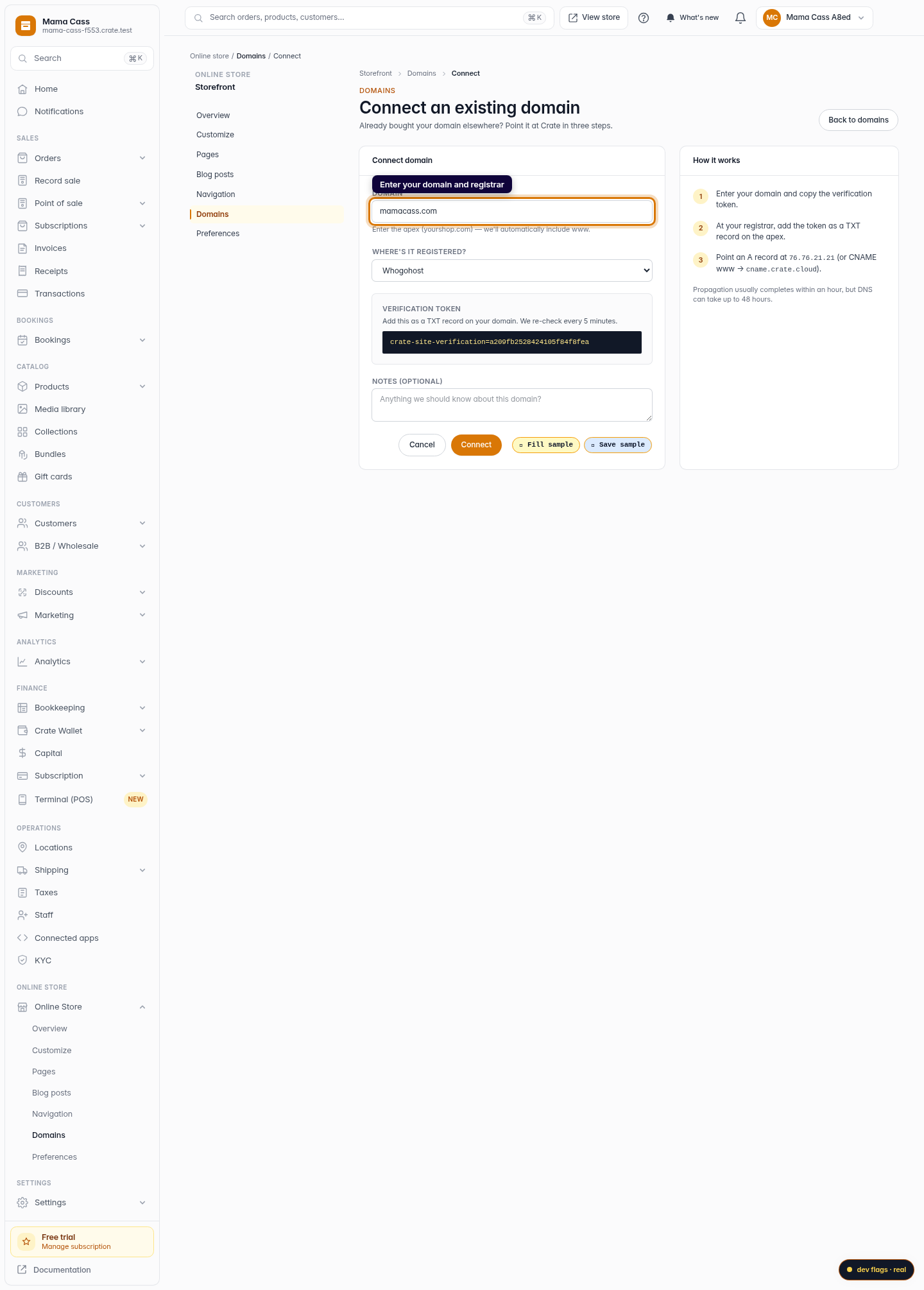 Connect a domain you already own: step 3 (web)