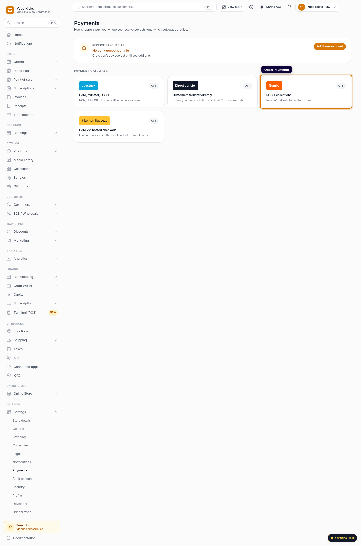 Connect Nomba to your store: step 1 (web)