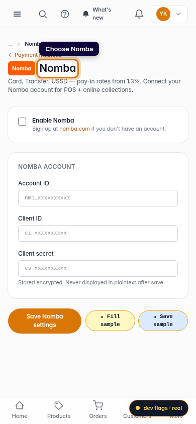 Connect Nomba to your store: step 2 (mobile)