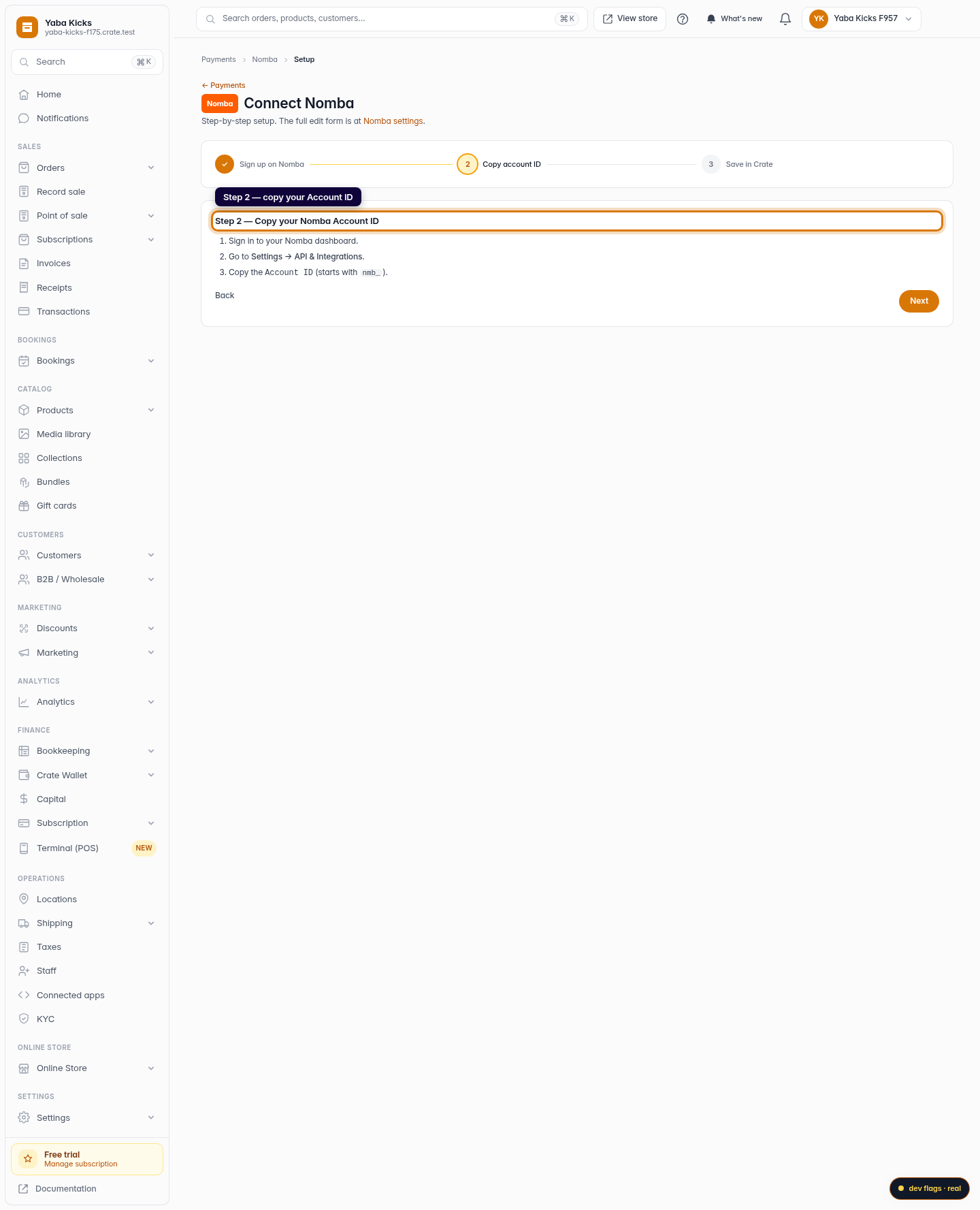 Connect Nomba to your store: step 4 (web)