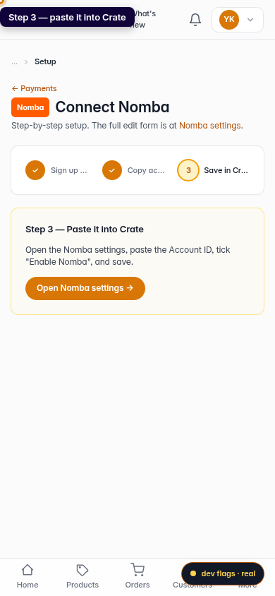 Connect Nomba to your store: step 5 (mobile)
