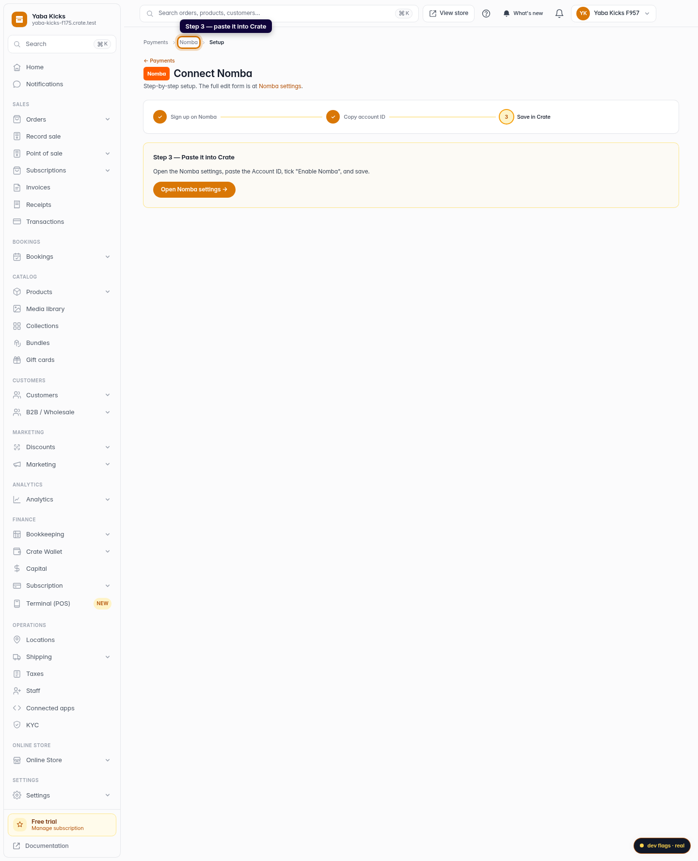 Connect Nomba to your store: step 5 (web)