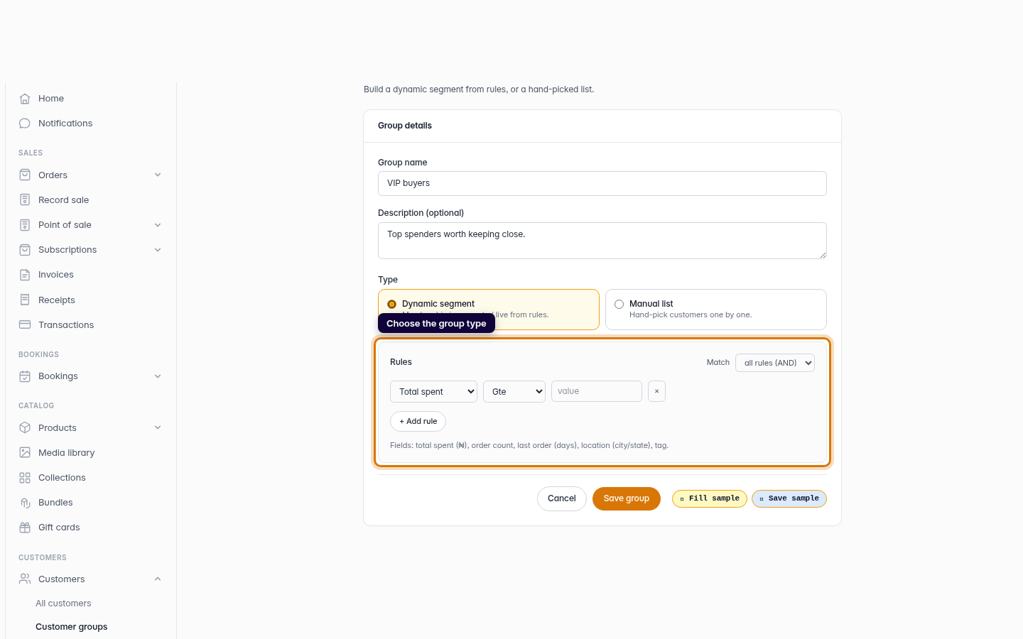 How to create customer groups: step 4 (web)