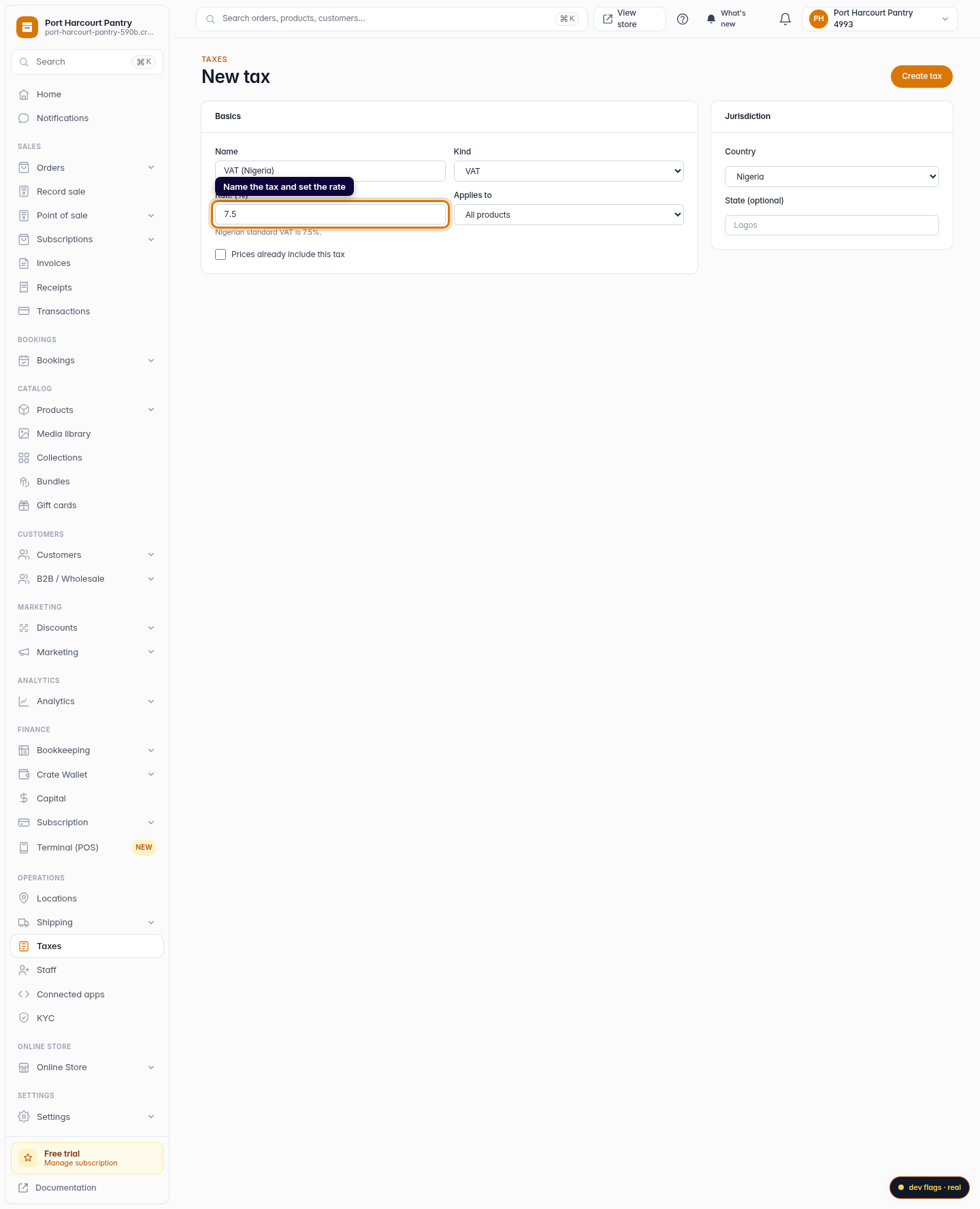 How to create a tax: step 3 (web)