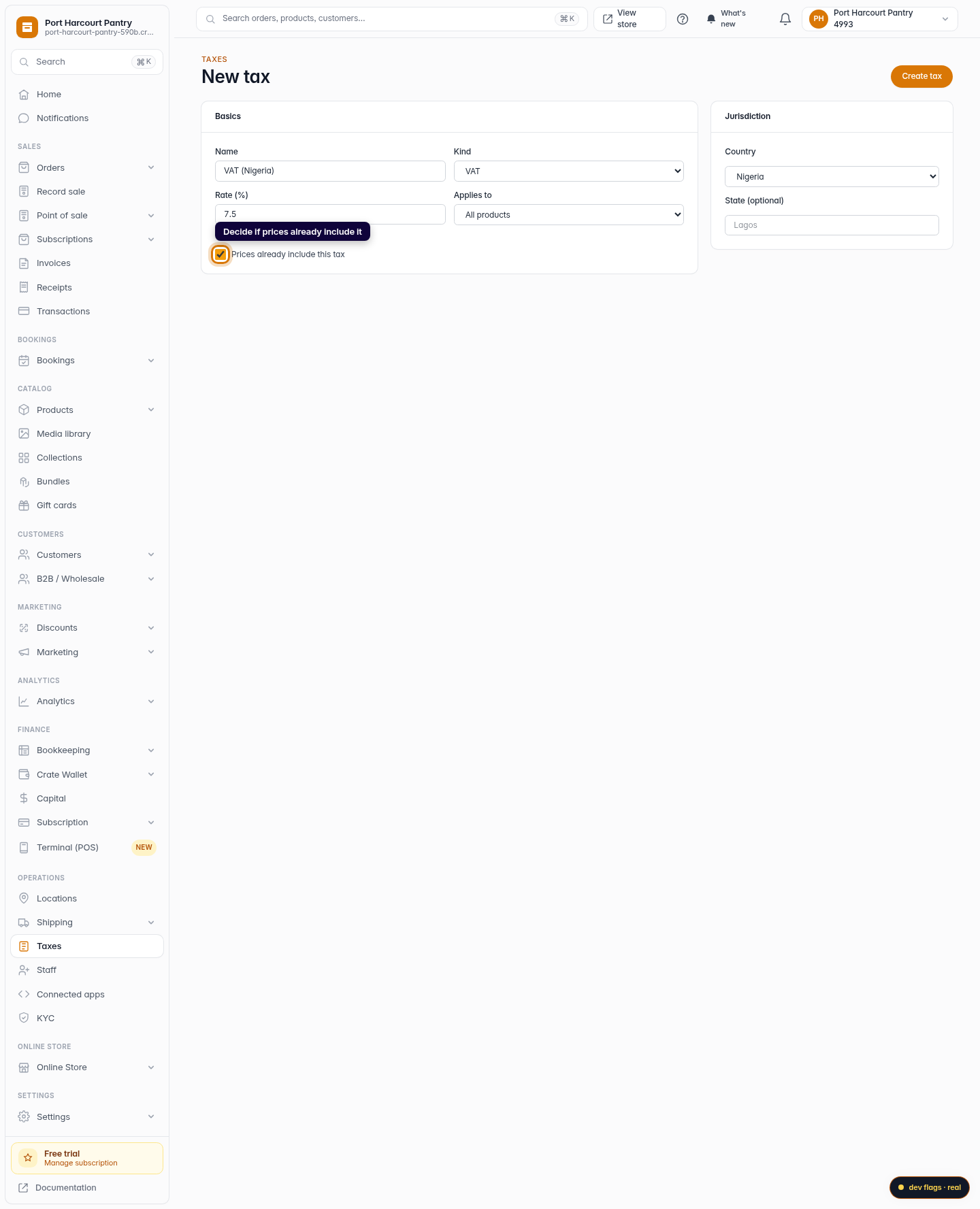How to create a tax: step 5 (web)