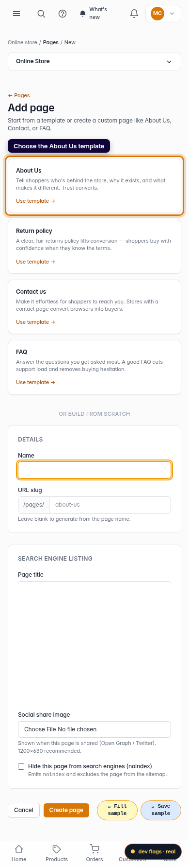 Create an About Us page: step 3 (mobile)