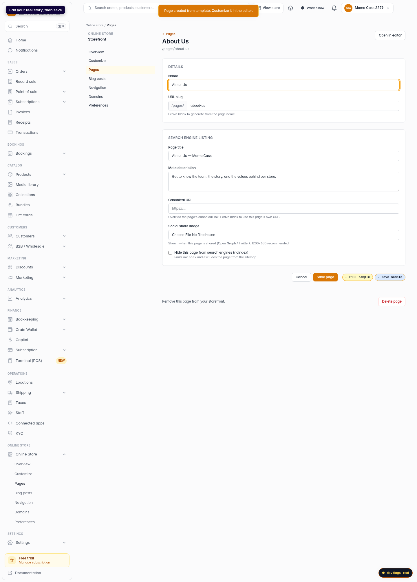 Create an About Us page: step 5 (web)